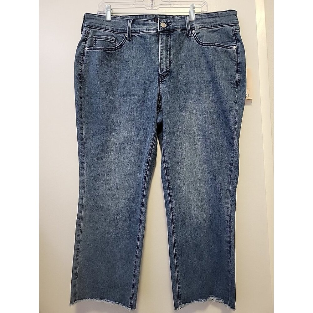 NYDJ Marilyn Straight Ankle Jeans Medium Wash Blue Raw Hem 16WP NWT